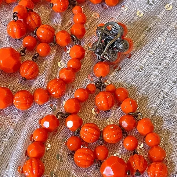 Handmade Colombian Beaded Drop Earrings | Bold Orange - Picture 3 of 4